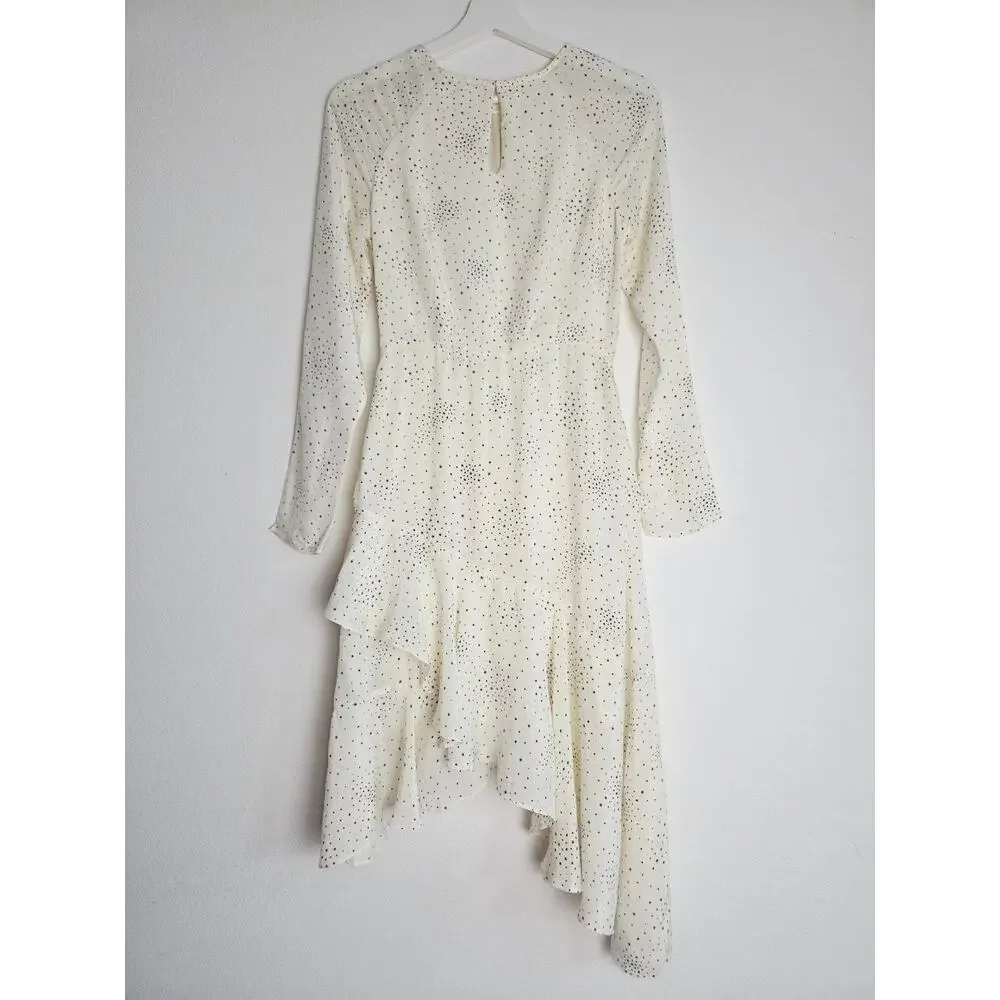 Maje Reto Dress 4 Small FR 36 Ecru Ivory Star Print Asymmetrical Midi NWT - Picture 3 of 16
